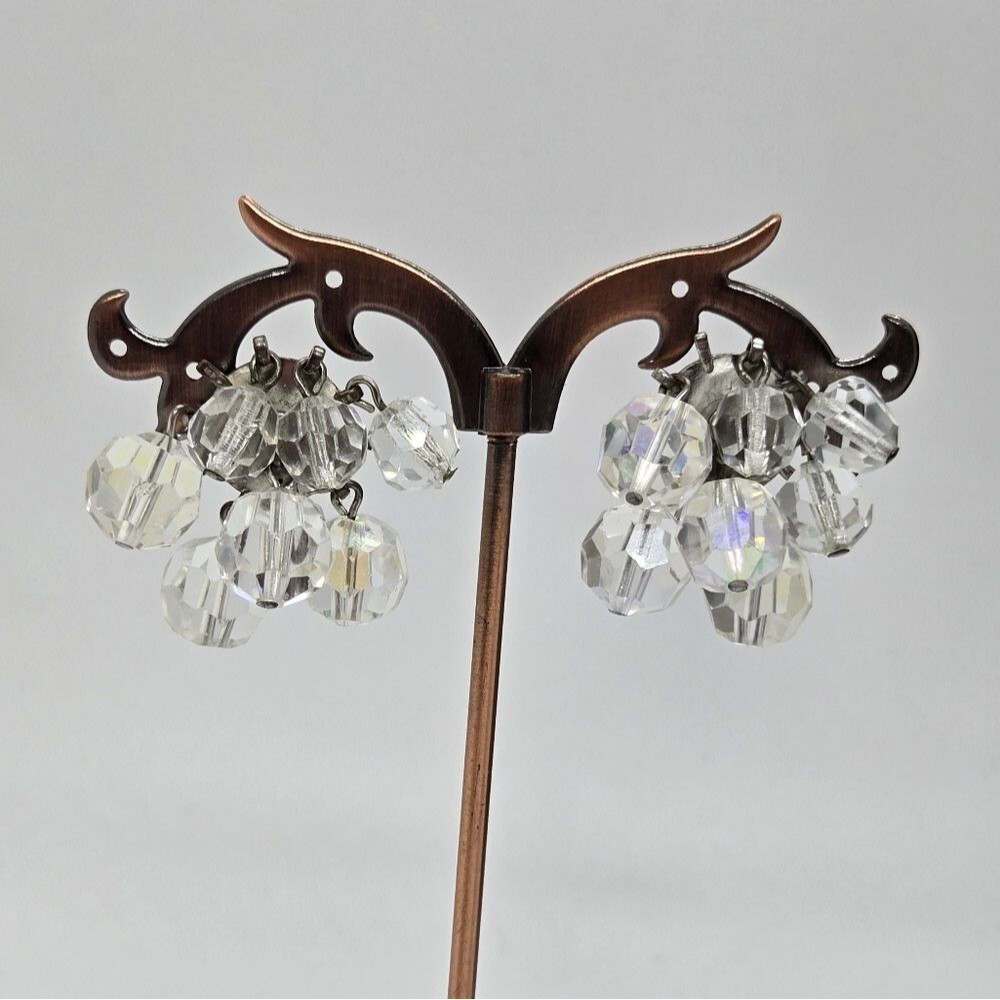 Vintage AB Crystal Cha Cha Clip-on Earrings Silver tone